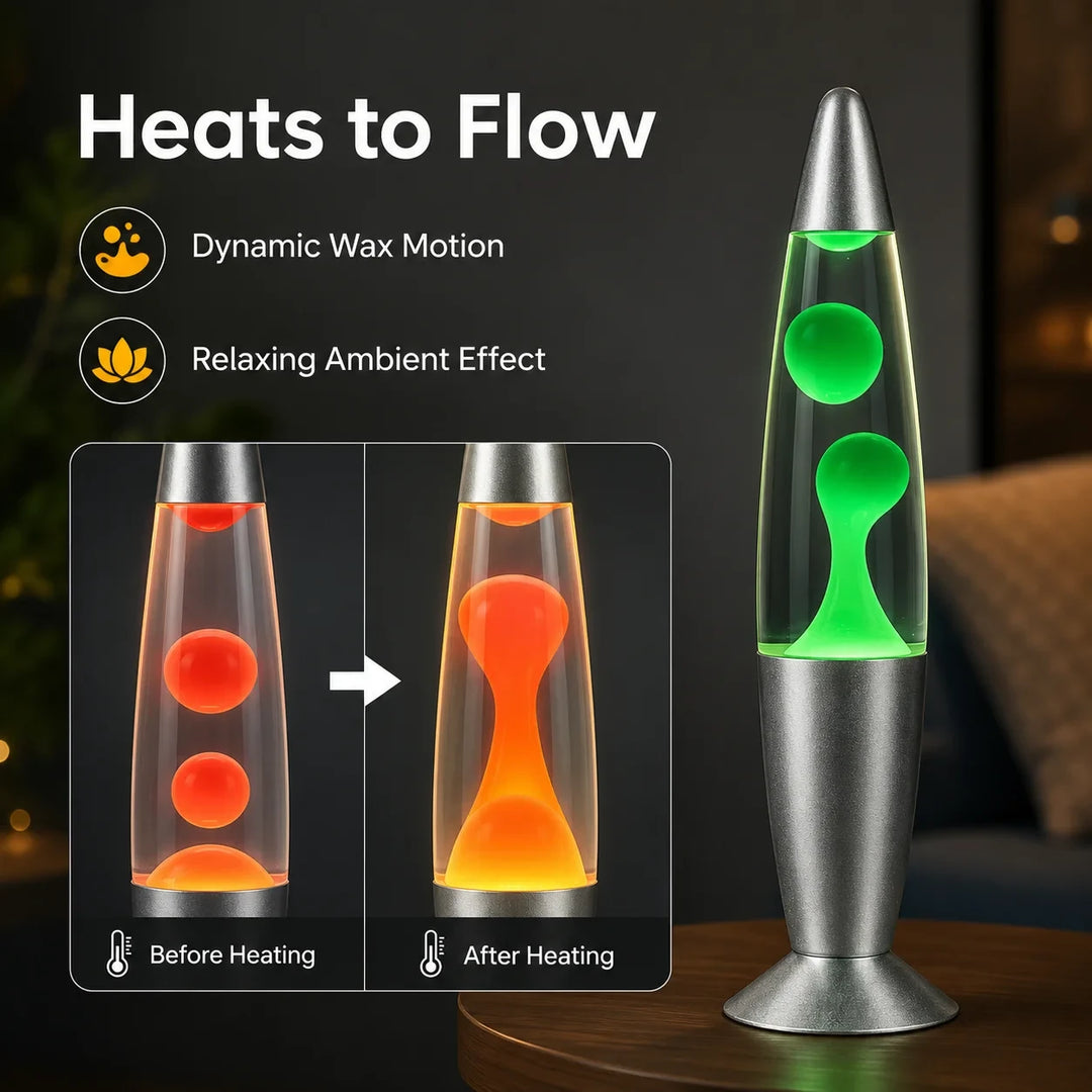 Lava Lume before and after warming up: the wax melts and starts to flow