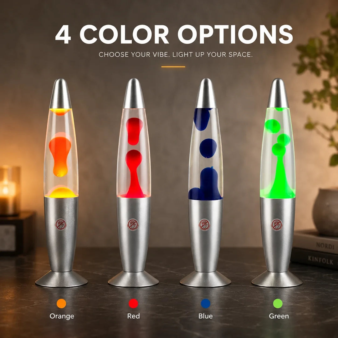 Lava Lume in its four colors: orange, red, blue and green