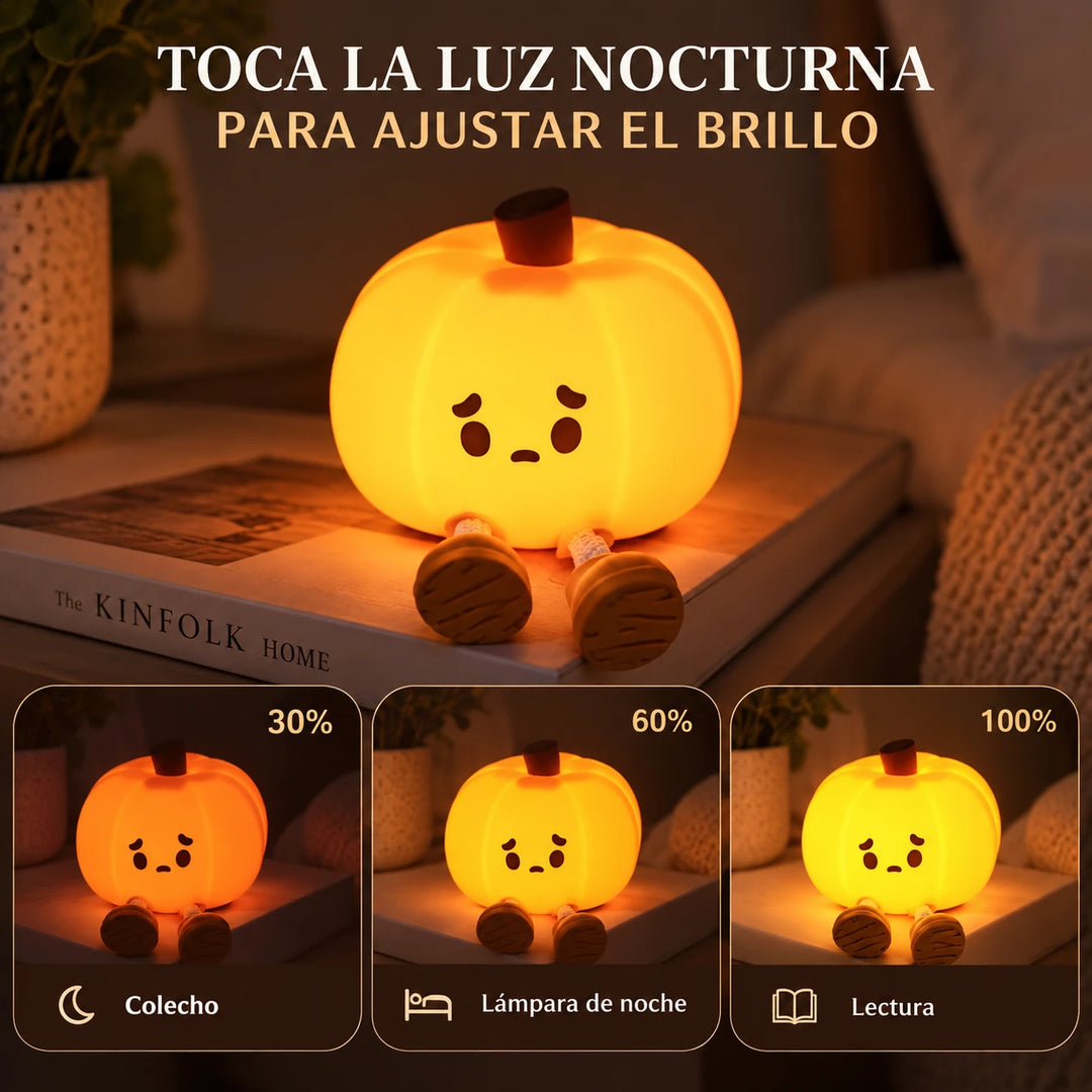 Los tres niveles de brillo de la Pumpkin Glow: 30 % para colecho, 60 % de lámpara de noche y 100 % para leer