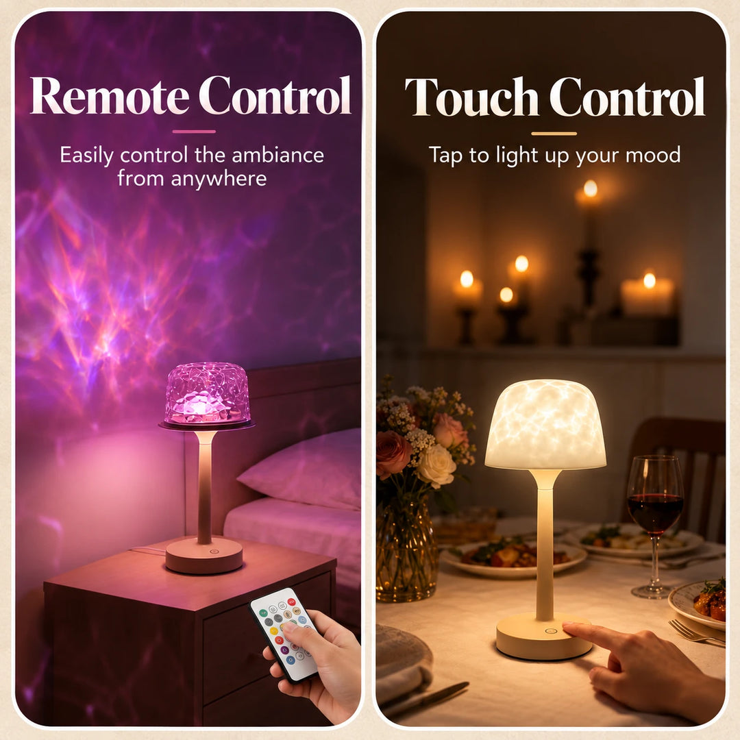 Tide Lume controlled two ways: with the remote from across the room, or by tapping the base