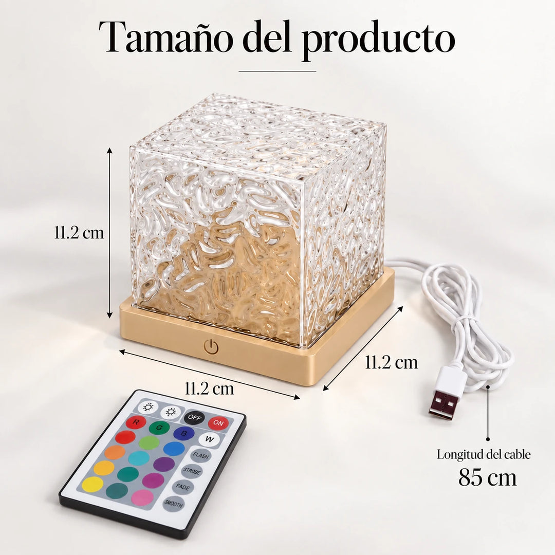 Tamaño del Wave Lume: 11,2 cm de lado, con el mando y el cable de 85 cm